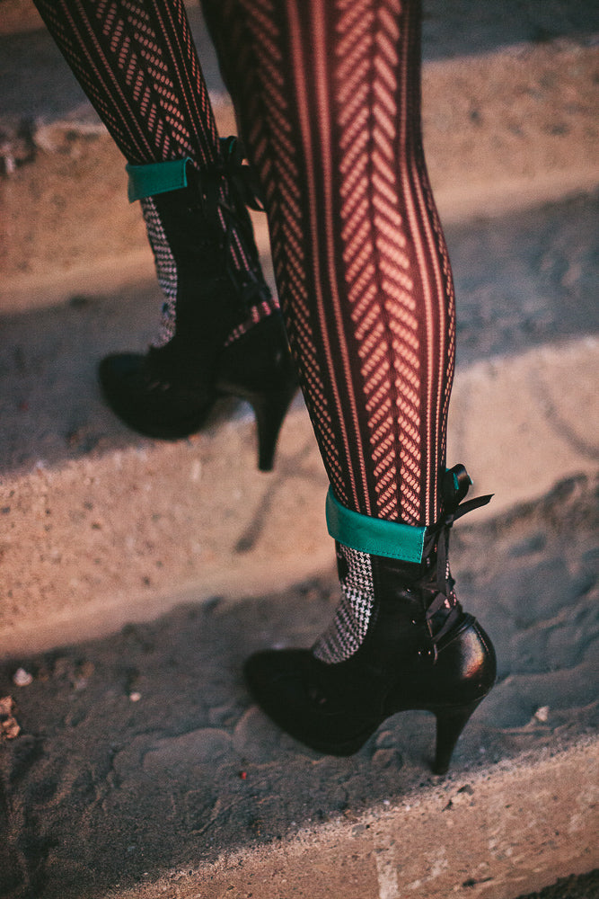 Turquoise Leather and Houndstooth Spats
