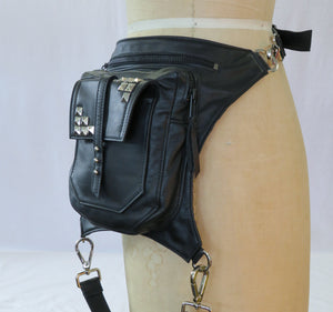 Convertible Leather Hip Bag with Studs