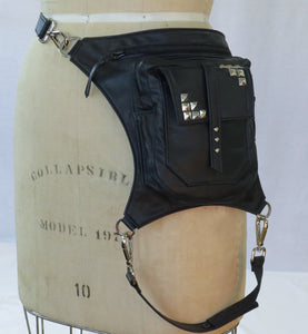 Convertible Leather Hip Bag with Studs