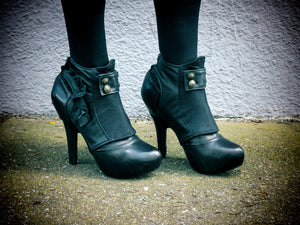 Black Leather Spats with Buttons and Heel Ruffle | Persephone