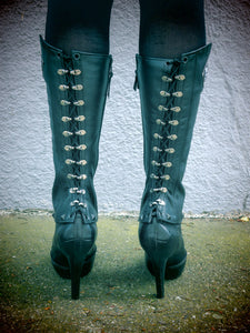 Black Leather Gaiters with Black Pyramid Studs and Back Lacing