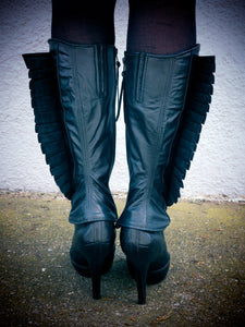 Black Leather Spats with Pleated Wings