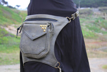 Distressed Olive Leather Convertible Hip Bag with Studs