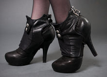 All black leather and fabric women's spats