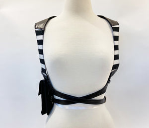 Leather and B&W Stripes Criss Cross Harness with Pouch