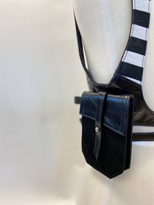Leather and B&W Stripes Criss Cross Harness with Pouch