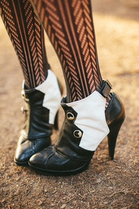 Black and White Leather Spats with Buttons | Zelda
