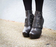 Black Leather Spats with Gunmetal Grommets