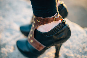 Distressed Brown Leather Spats with Brass Grommets