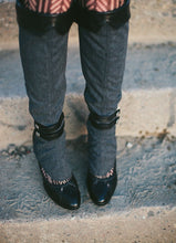 Elegant Knee Length Leather and Grey Wool Spats | Regina