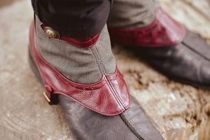 Burgundy leather men's steampunk spats with buttons