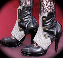Black leather and herringbone steampunk spats with buttons
