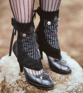 Black suede and pinstripe spats with buttons