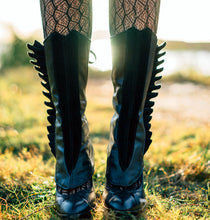 Black Leather Spats with Pleated Suede Wings