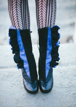 Sapphire Leather and Black Suede Ruffled Spats | Melusine