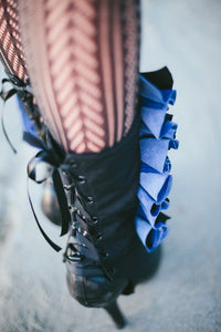 Sapphire Leather and Black Suede Ruffled Spats | Melusine