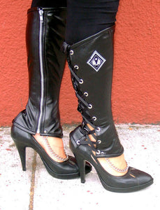 Side lacing black leather gaiters