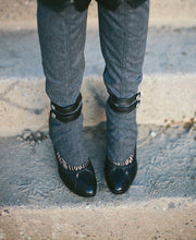 Elegant Knee Length Leather and Grey Wool Spats | Regina
