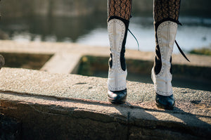 Black wool and white leather spats with spectator styling