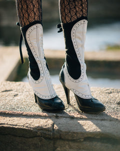 Black Wool and White Leather Spats
