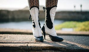 Black Wool and White Leather Spats